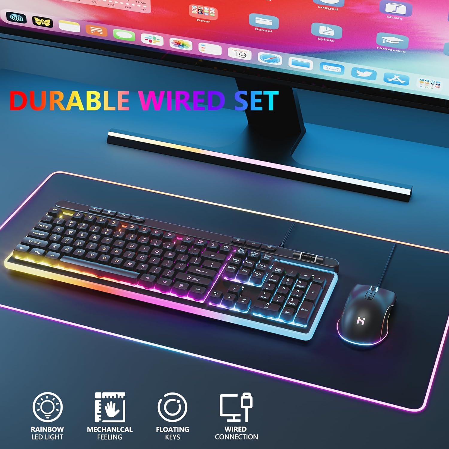 104 Keys RGB Backlit Wired Gaming Keyboard and Mouse Combo L9192