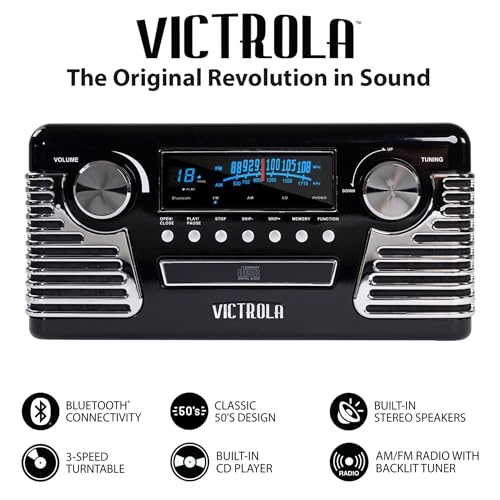 Black 3-Speed Turntable with CD Player, AM/FM Radio, Bluetooth P515544