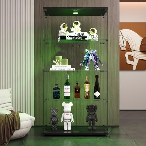 Black 4 Shelves Glass Display Cabinet with Light and Lock Z8177