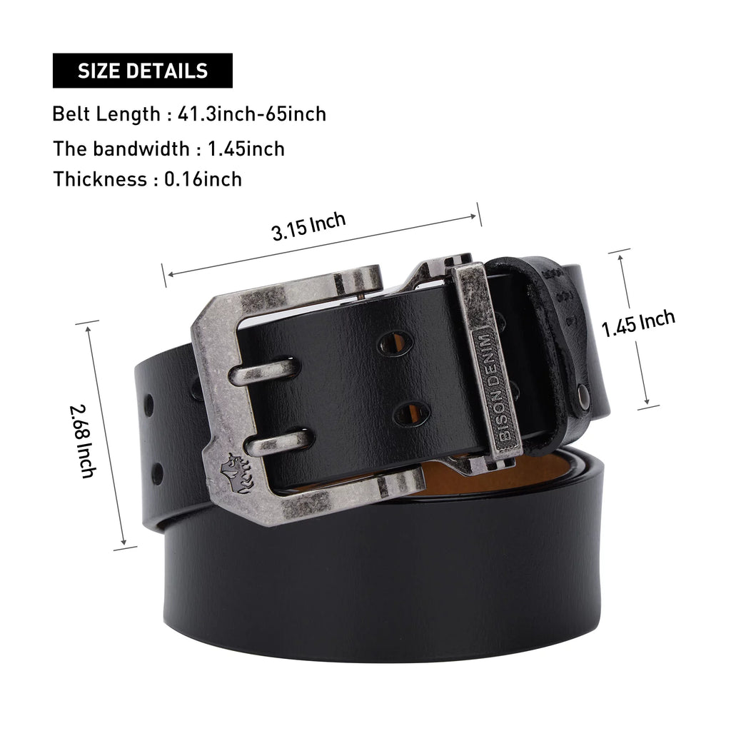 Mens Genuine Leather Dress Belts with Double Prong Buckle U88544