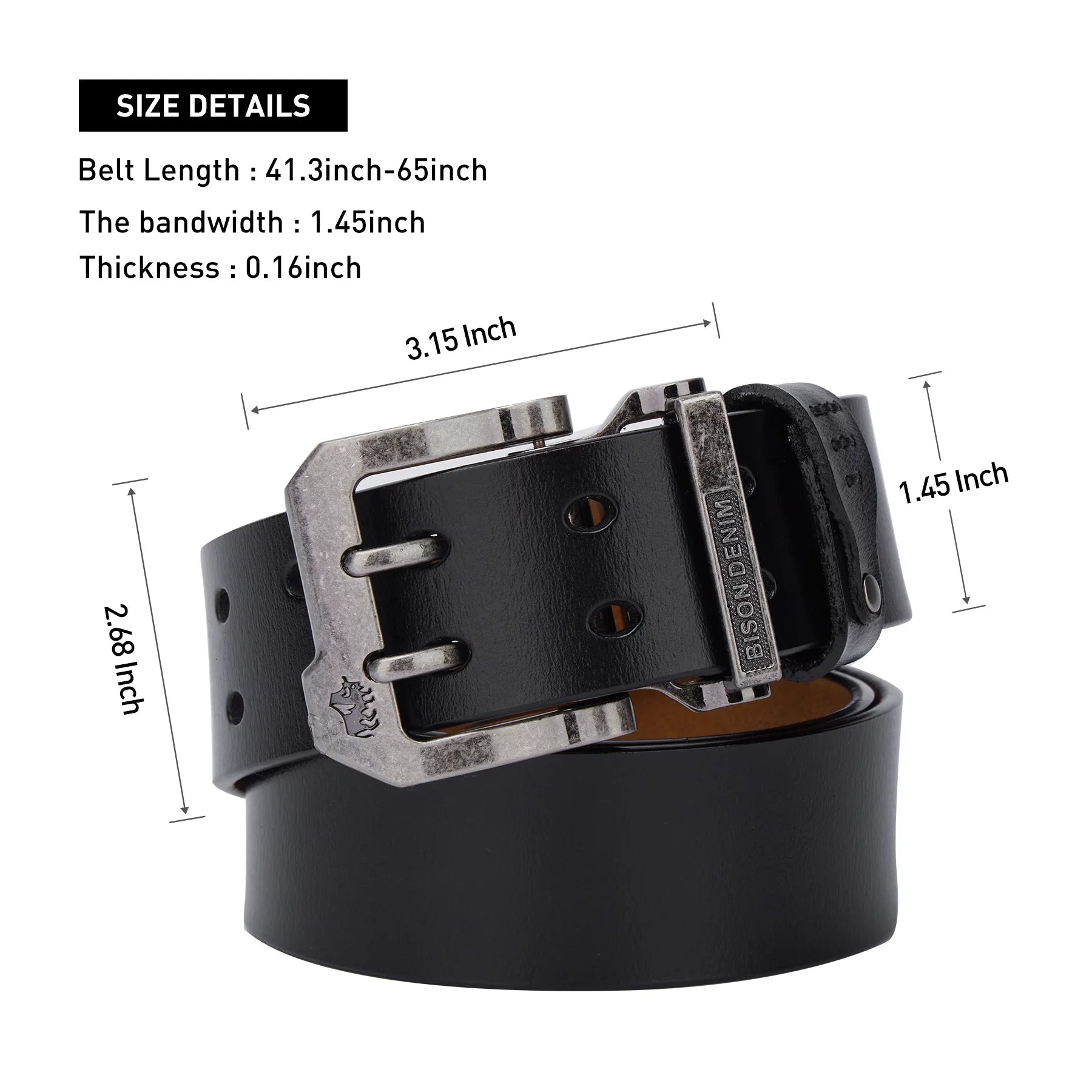 Mens Genuine Leather Dress Belts with Double Prong Buckle U88544