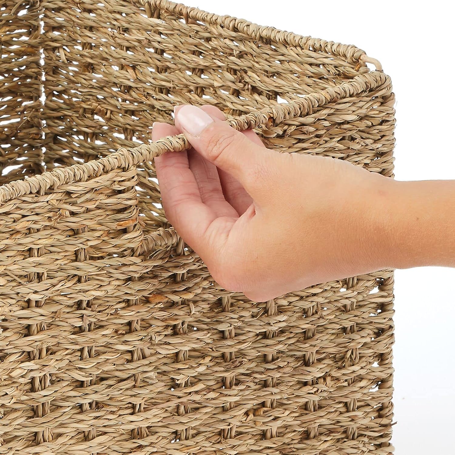 Seagrass Woven Cube Basket Organizer with Handles - 4 Pack - Natural/Tan V530