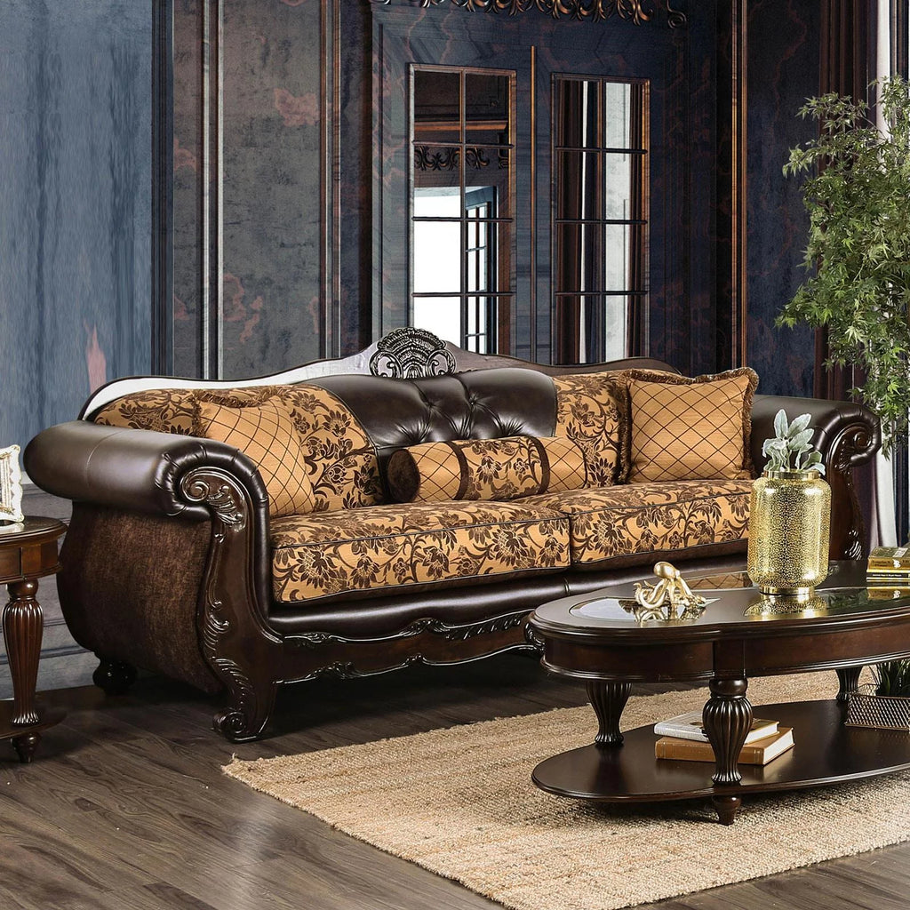 Tan Dark Brown Chenille Sofa and Loveseat X345