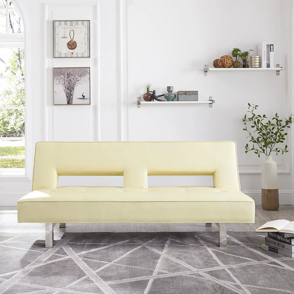 Cream Faux Leather Convertible Futon Sofa E934986