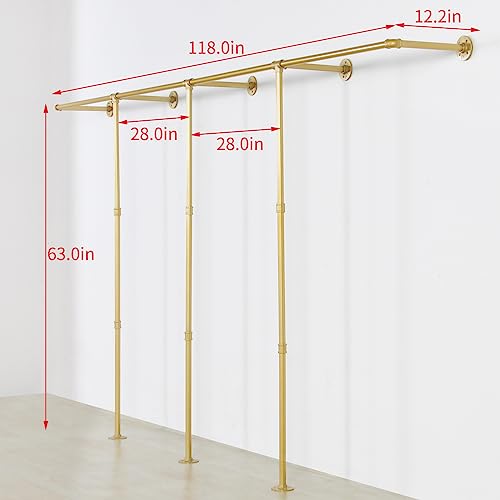 Gold Wall Mounted Clothing Rack with 2 Wooden Shelves A27943