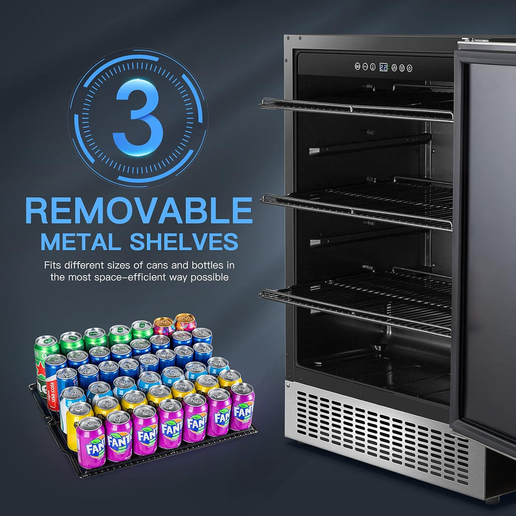 Beverage Cooler 24 Inch, Stainless Steel Under Counter Beverage Refrigerator 180 Cans Y520426