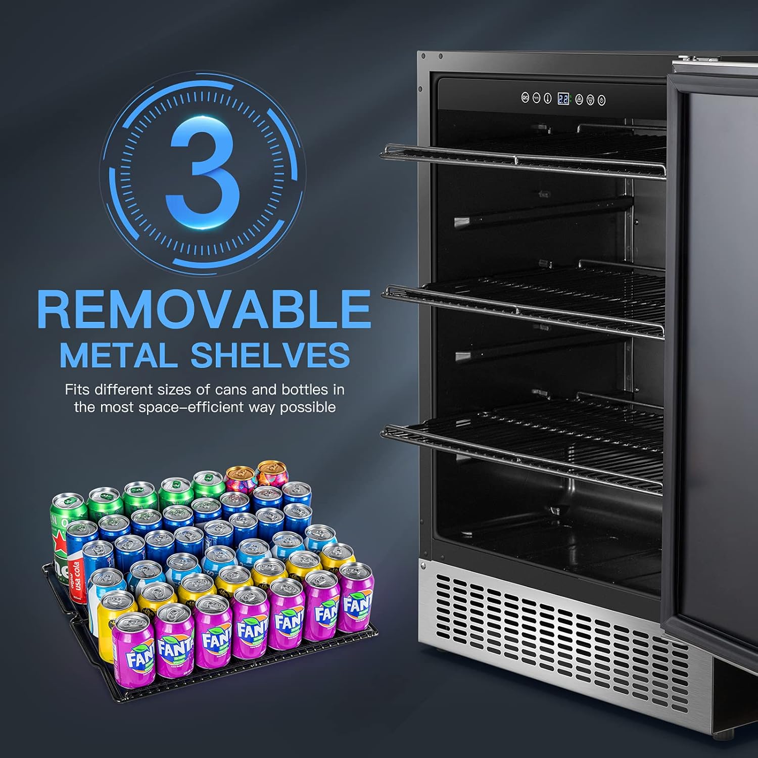 Beverage Cooler 24 Inch, Stainless Steel Under Counter Beverage Refrigerator 180 Cans Y520426