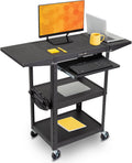 Black Height Adjustable Utility Cart with Drop Leaf Shelves and Pullout Laptop Tray W935493