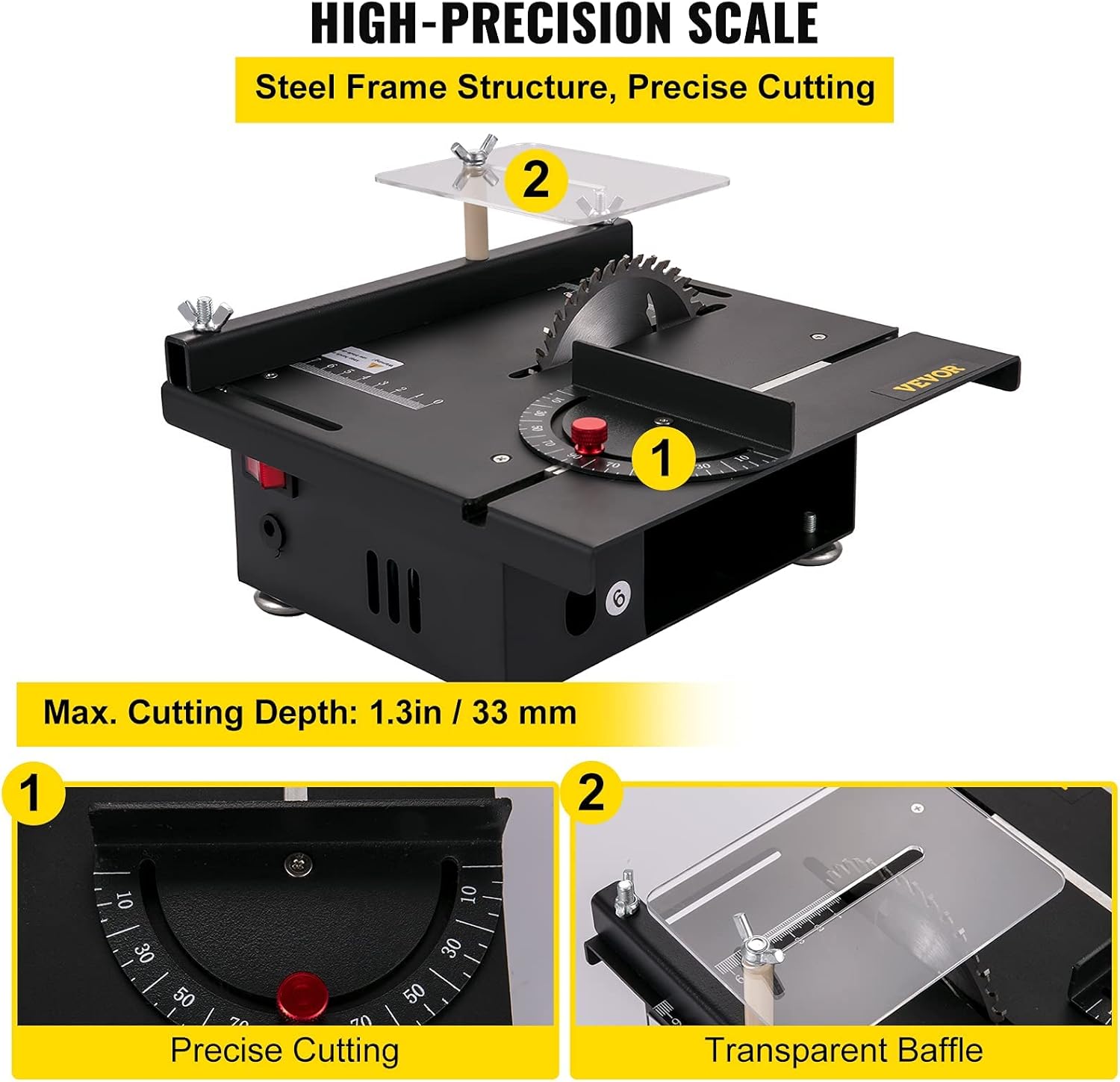 Mini Table Saw, 96W, 0-90 Angle Cutting, 7-Level Speed Adjustable, 1.3in Cutting Depth M8915