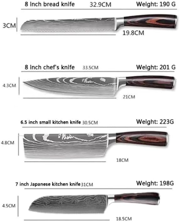 8 Piece Damascus Pattern High Carbon Stainless Steel Kitchen Knife Set G948300