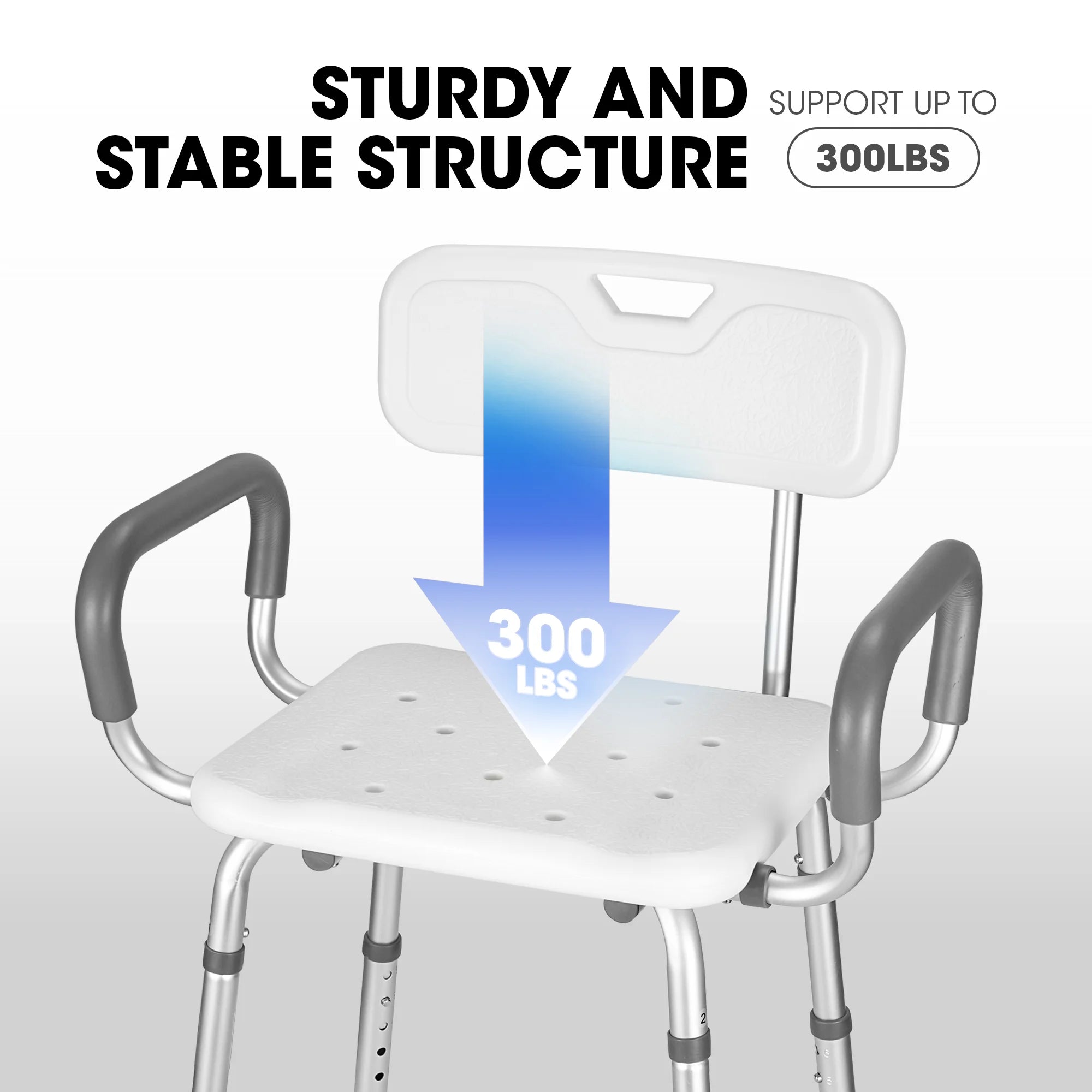 Shower Chair with Back and Padded Armrests, 6 Levels Adjustable Height W4240
