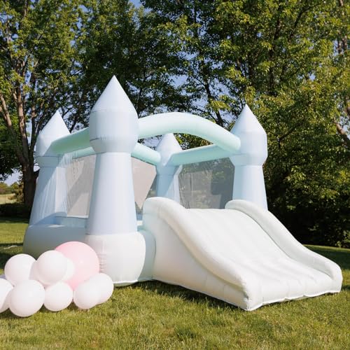 Pastel Bouncy Castle with Slide, 12 ft L x 9 ft W x 7 ft H, UL Blower Included O204