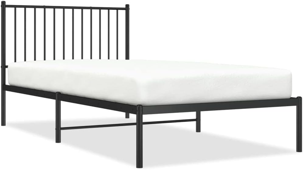 Black Metal Bed Frame with Headboard 39.4"x78.7" V531813