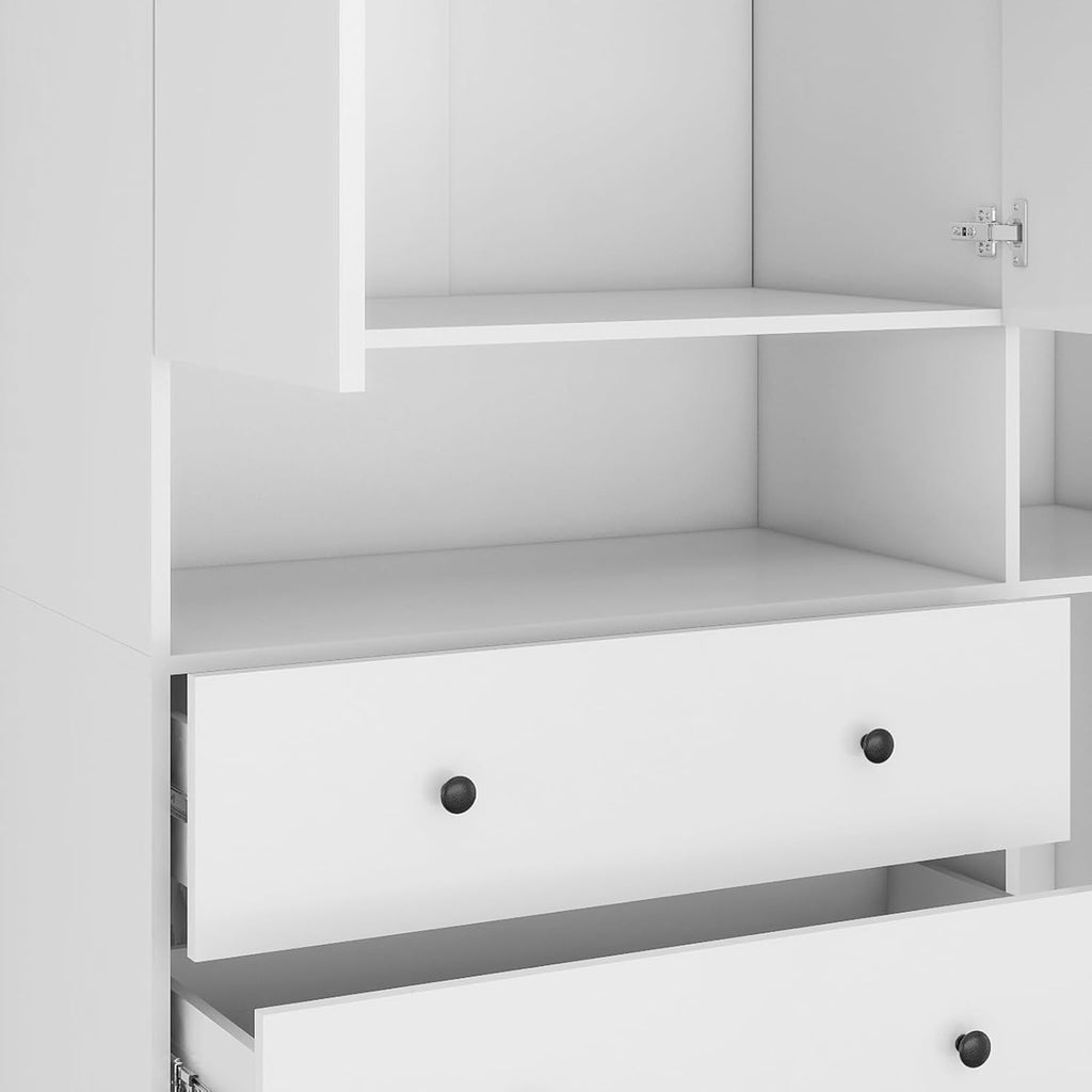 White 3-Door Armoire Wardrobe with 3 Drawers and Hanging Rod T933