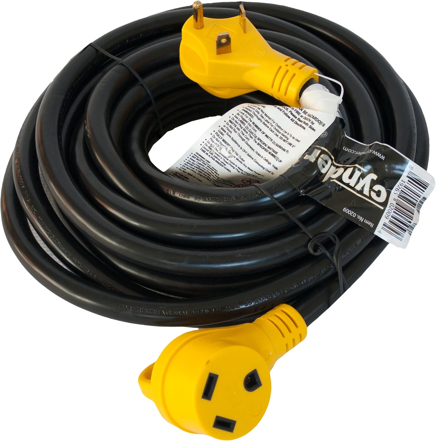 50 Feet Black 30 Amp RV Power Extension Cord Pack of 2 K1994