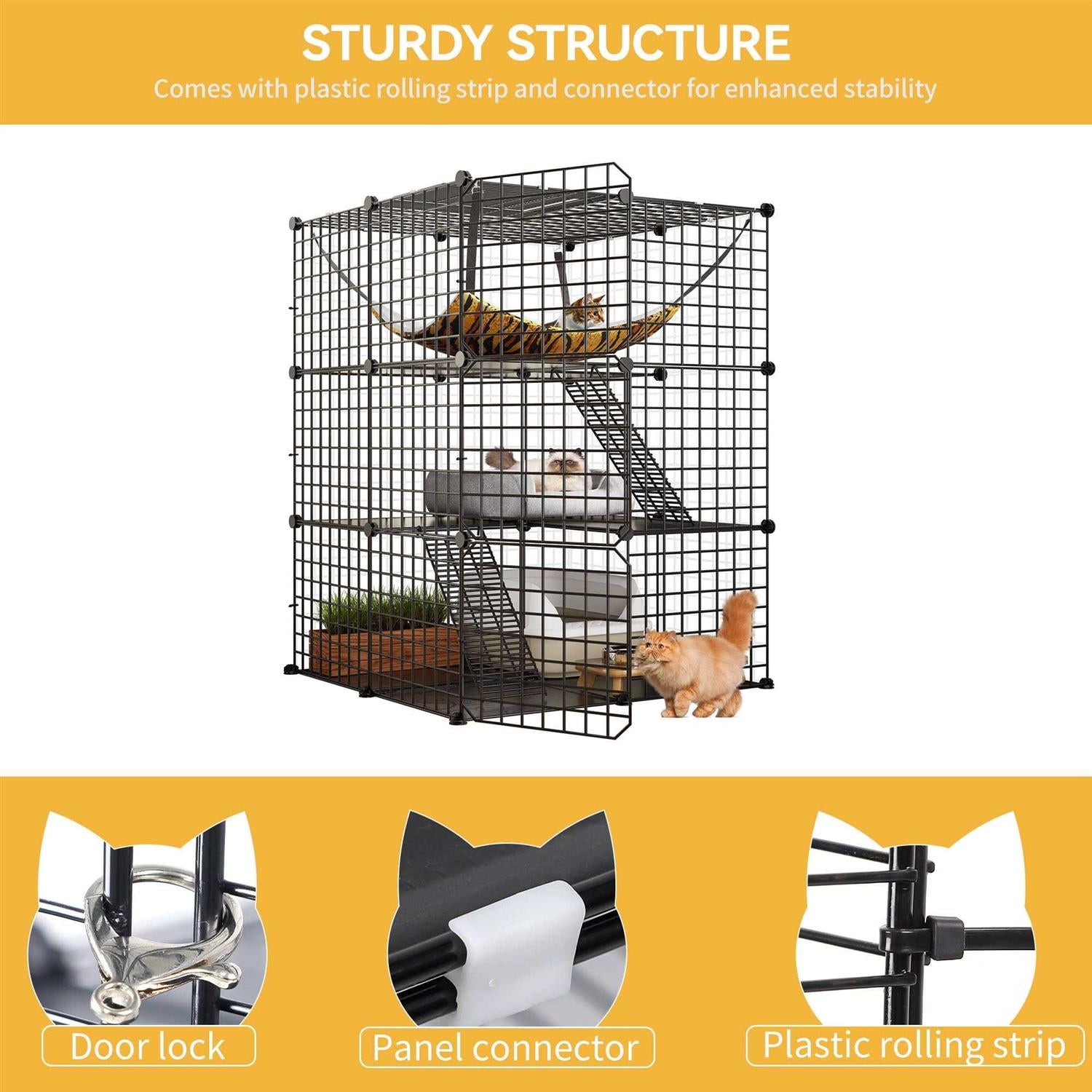 3-Tiers Metal Cat Cage with Hammock R765458