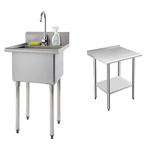 Stainless Steel Single Bowl Utility Sink, 21.5” x 24” x 49.2”, Silver D31086