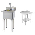 Stainless Steel Single Bowl Utility Sink, 21.5” x 24” x 49.2”, Silver D31086