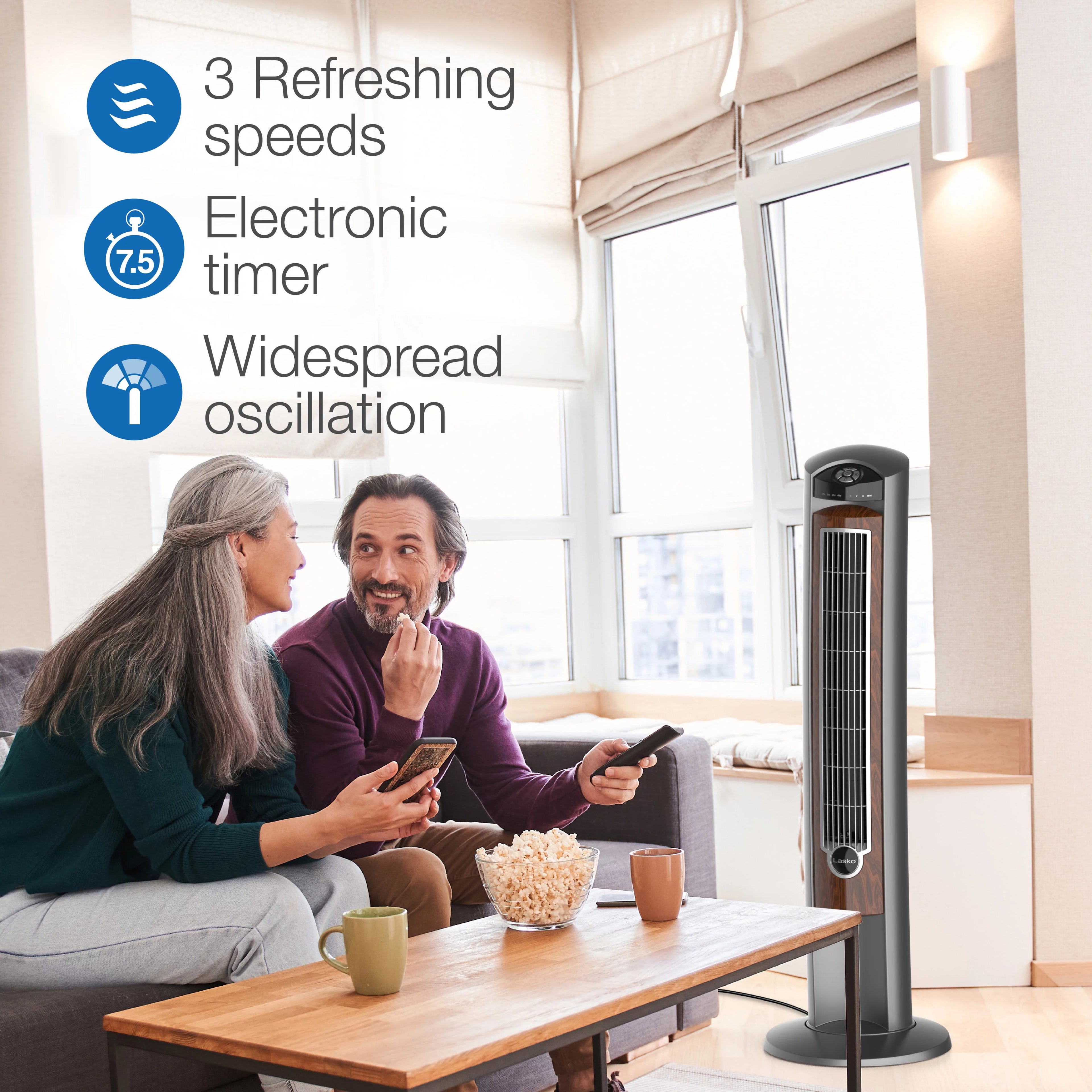 42 Wind Curve Tower Fan with Ionizer, Timer and Remote, Gray B341