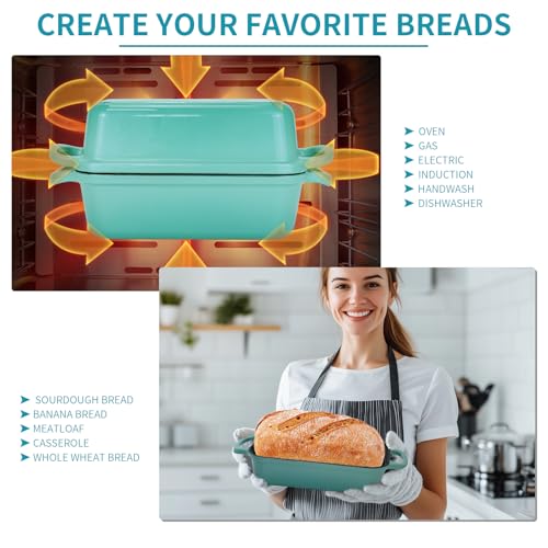 2 Piece Enameled Cast Iron Bread Pan with Lid (Lake blue) L6315