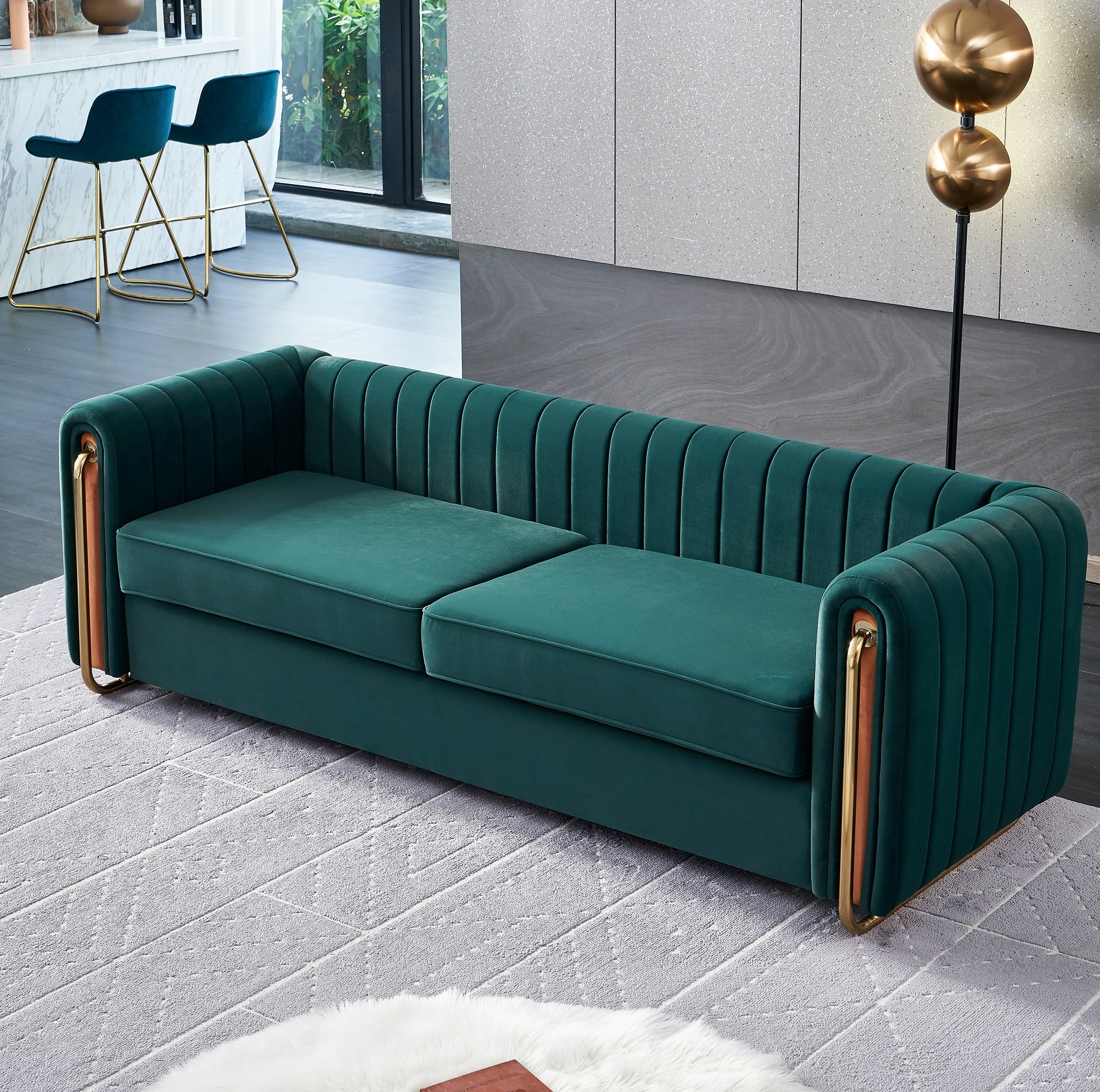 Green Velvet Sofa 84 inches H386978