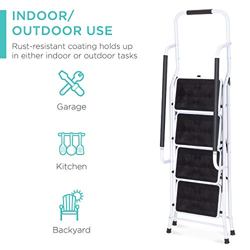 4-Step Folding Step Stool with Padded Hand Grips, Non Slip Rubber Feet, Attachable Tool Bag I16592