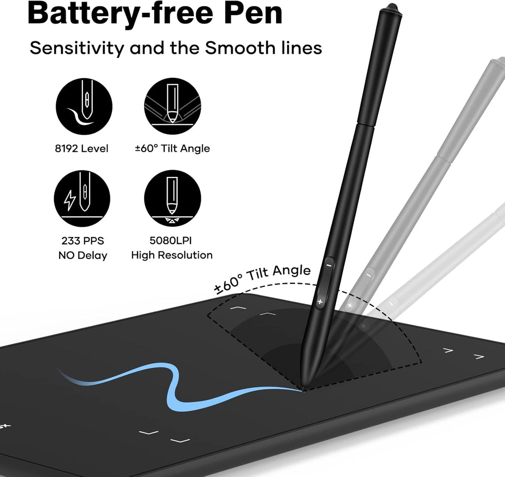 Graphics Drawing Tablet with 8 x 6 Inch Active Area, 8192 Level Battery-Free Pen and 8 Express Keys G5878