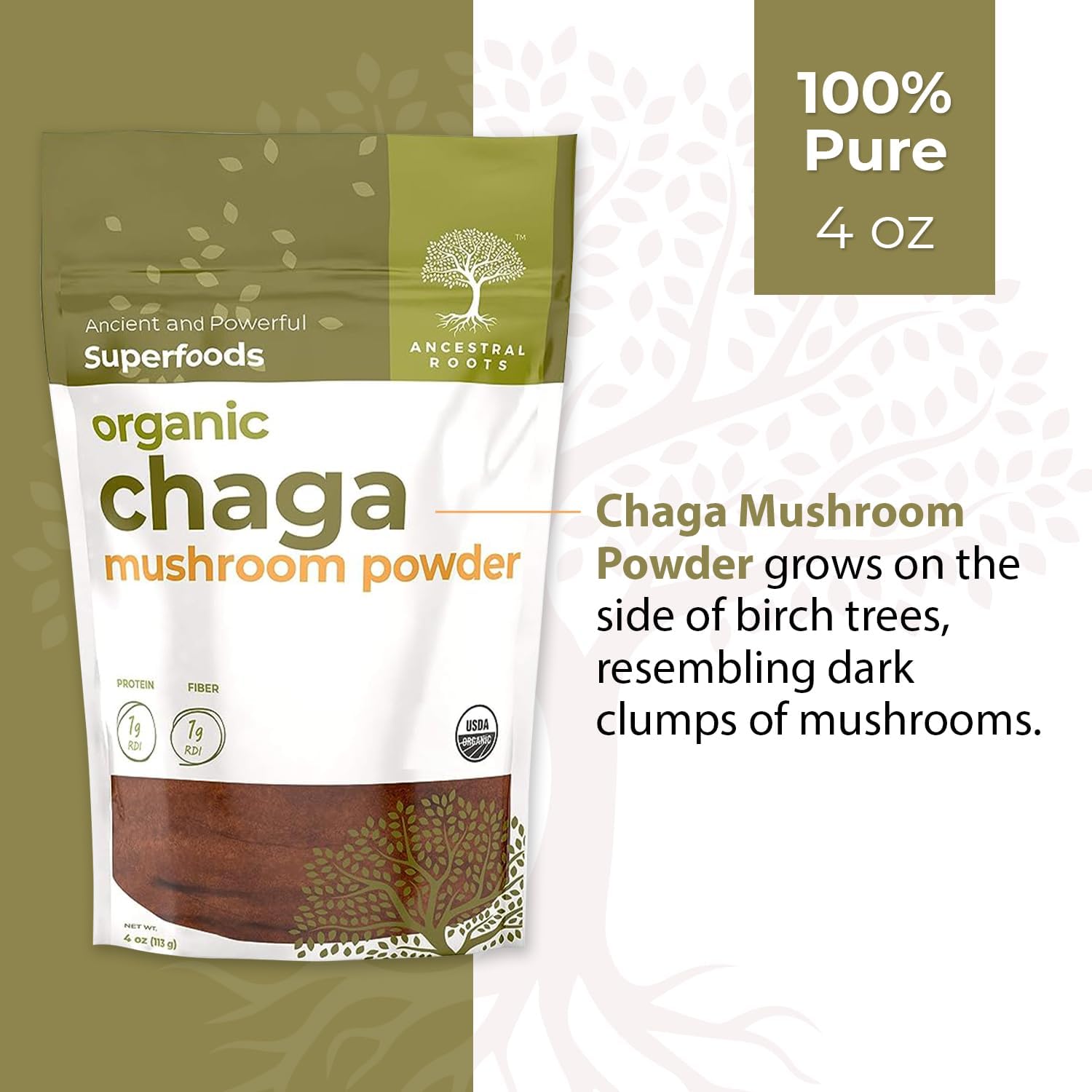 Organic Chaga Mushroom Powder, 4 oz, USDA Organic M201