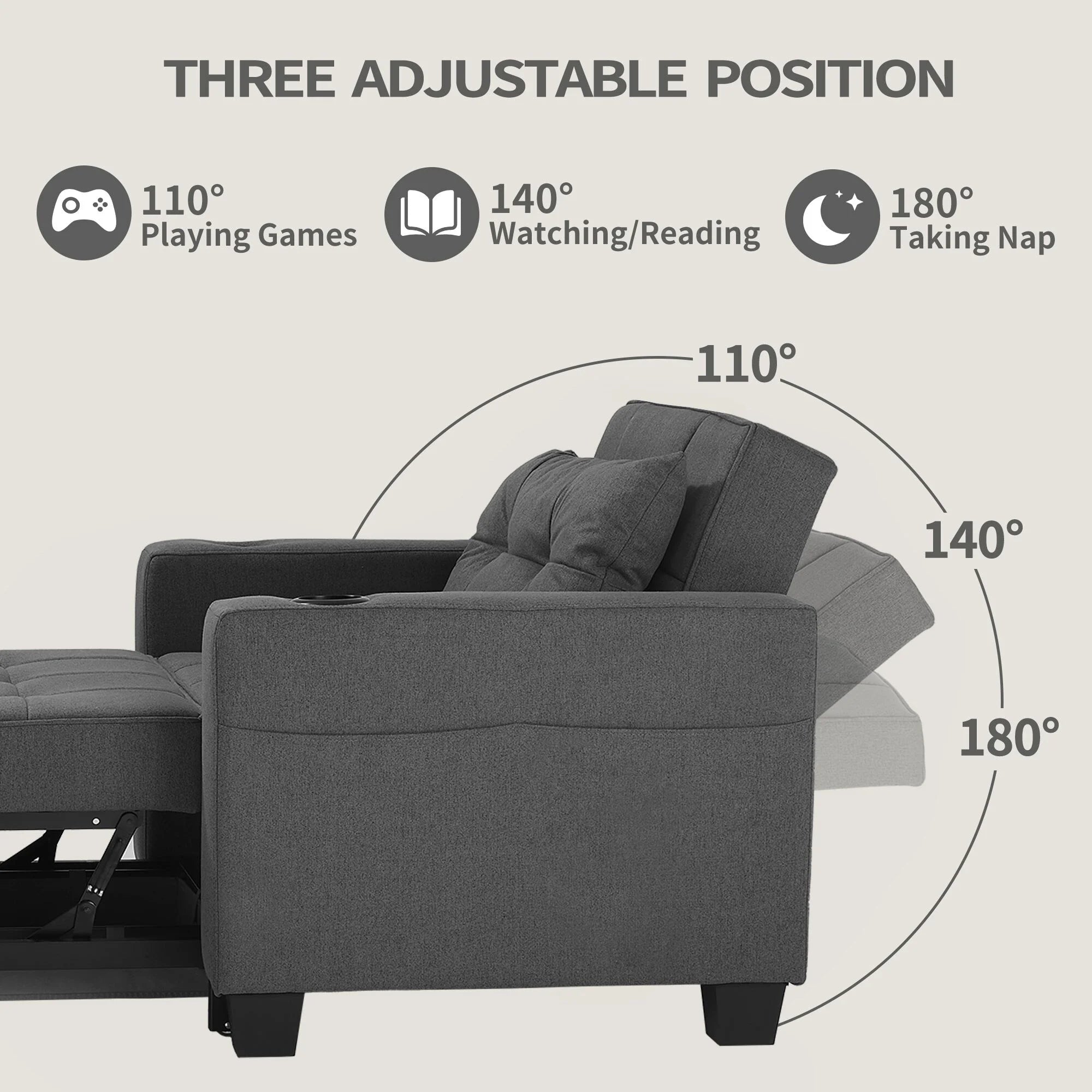 Dark Gray Linen Futon Chair Bed S5445