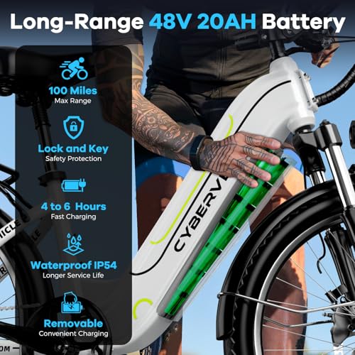 26" Electric Bike with 1000W Motor, 48V Removable Battery, 7-Speed, Front Suspension & LCD Display A867139