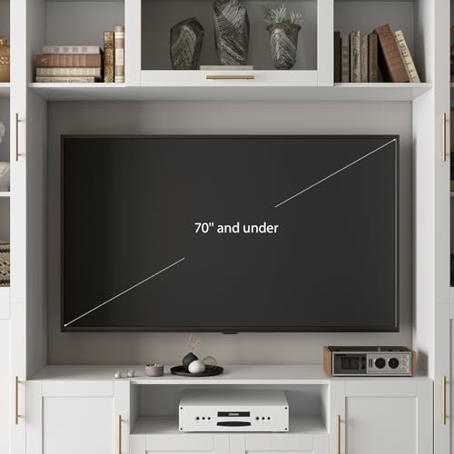 White TV Stand with Glass Doors & Shelves D87077