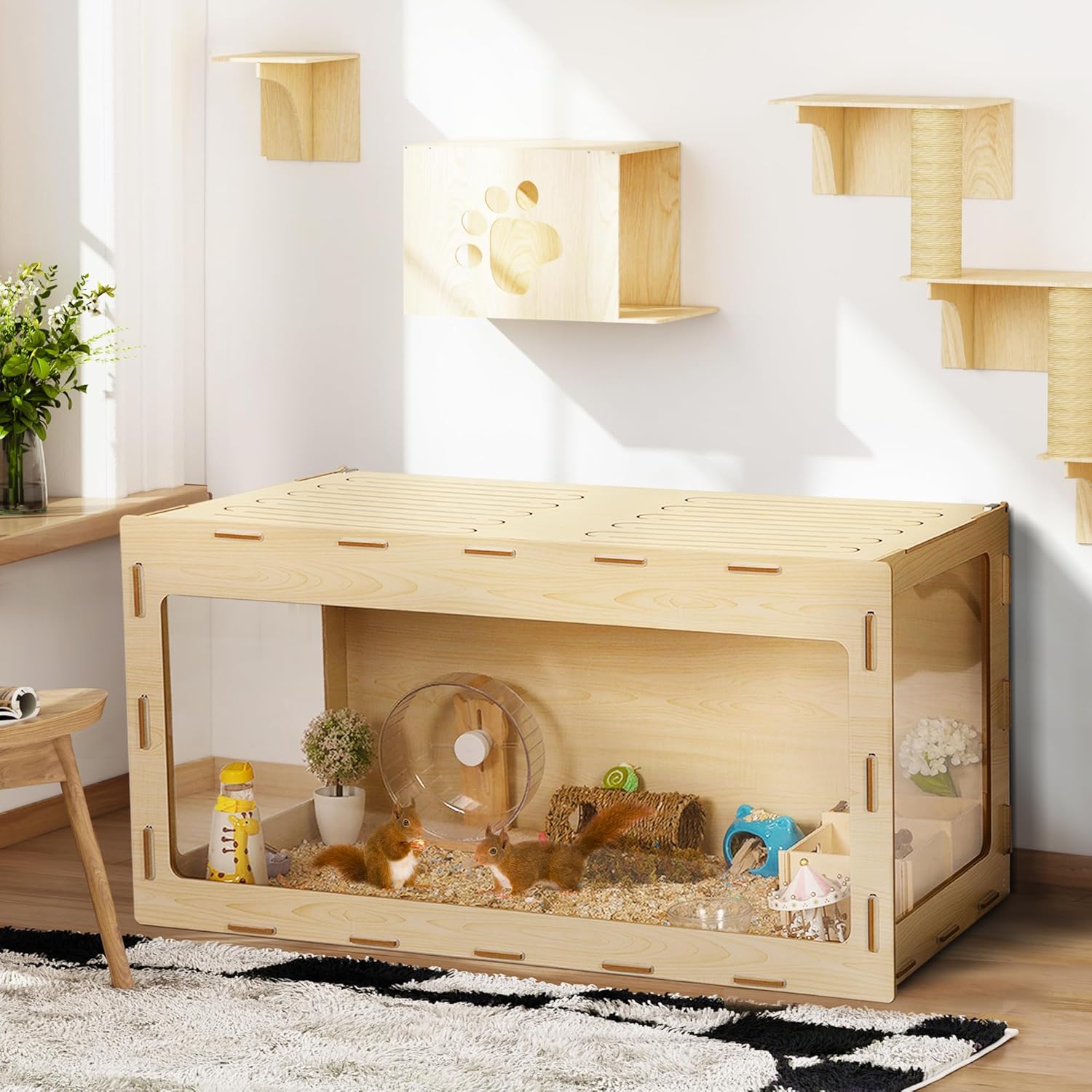 40" Large Wooden Hamster Cage with Acrylic Sheets H2853