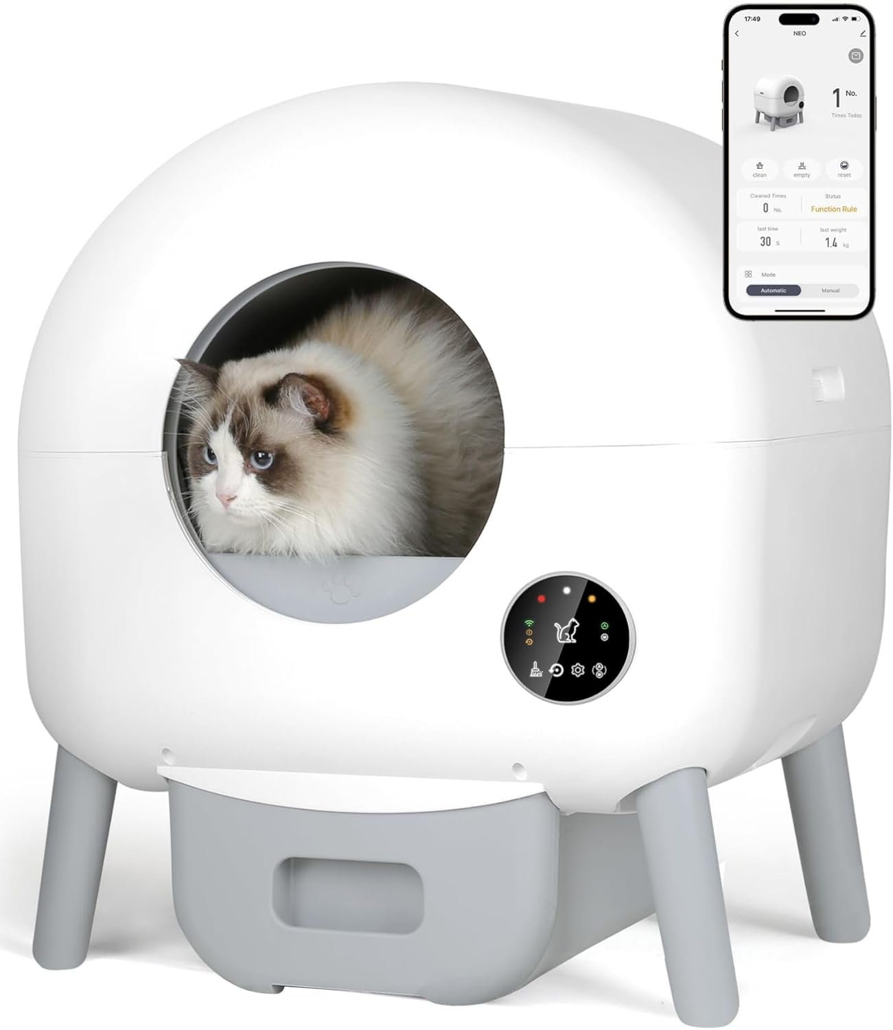 White Automatic Self Cleaning Cat Litter Box with Garbage Bags and Mat A713