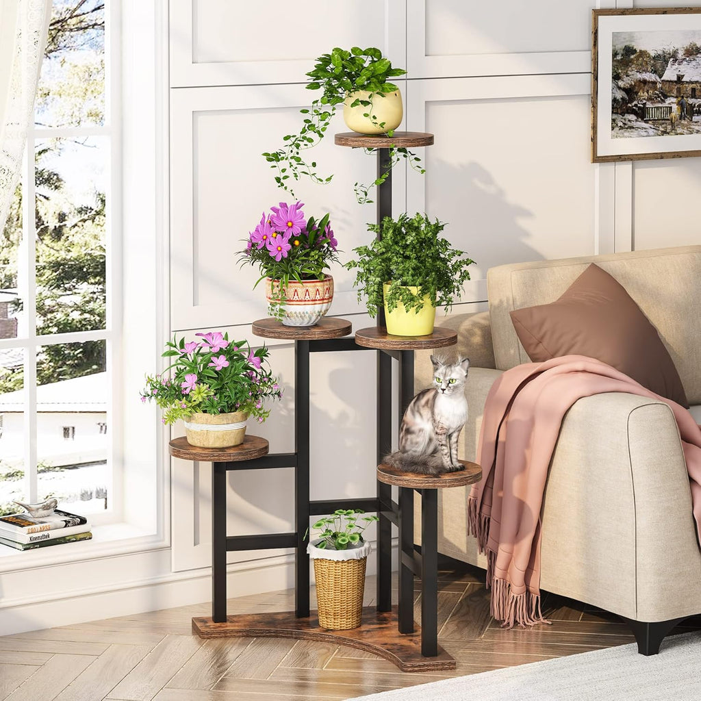 6 Tiered Corner Plant Stand Rustic Brown M98241