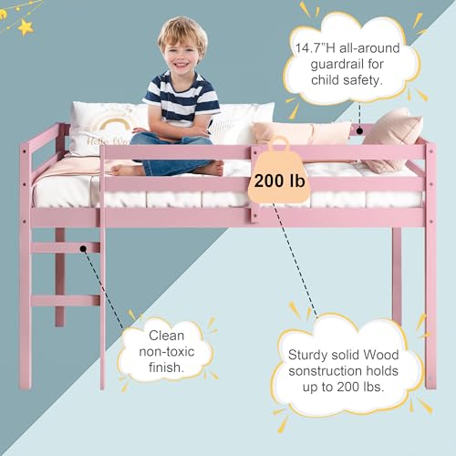 Twin Size Solid Wood Loft Bed Frame with Ladder and Safety Guardrail (White) P903