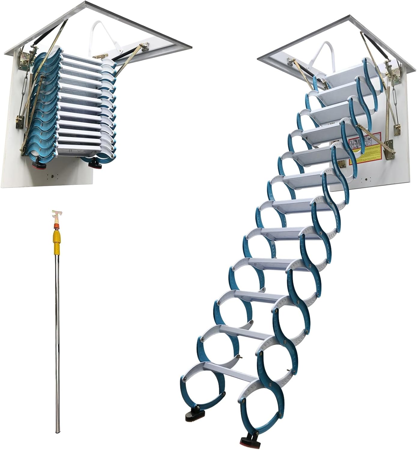 Attic Ladder 12 Steps Pull Down Folding Extension Loft Stair, Carbon Steel, 31.5 x 35.4 Inch, 9.8ft Height I7330