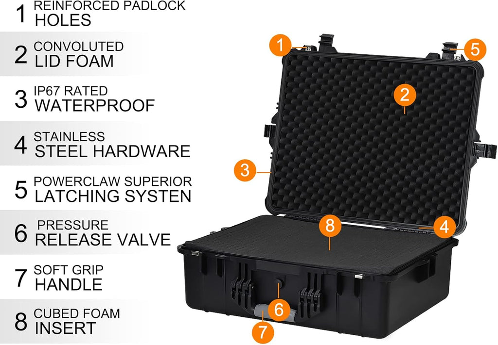 Portable Waterproof Hard Case with Customizable Fit Foam Insert, Black W3343