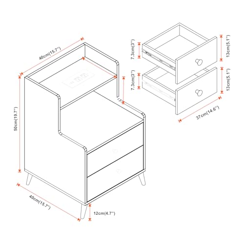 Nightstands Set 2 with Drawers and Solid Wood Legs E18465