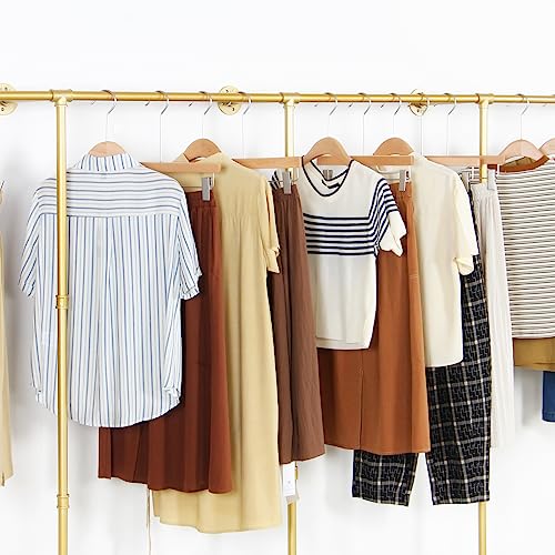 Gold Wall Mounted Clothing Rack with 2 Wooden Shelves A27943