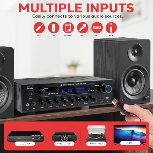 400W Stereo Amplifier Receiver with BT, USB, SD, FM Radio, LED Display U886797