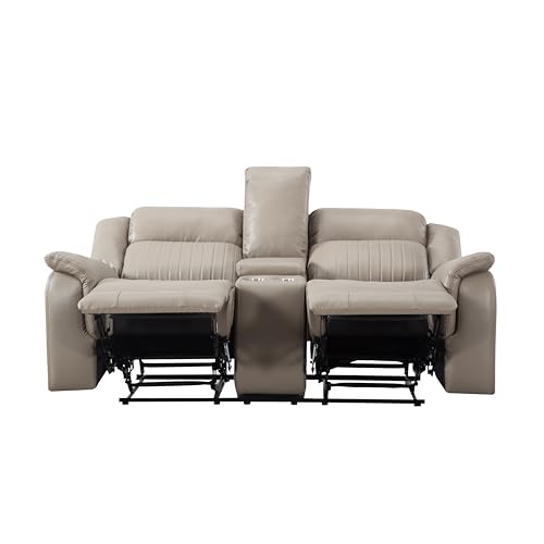 Double Recliner Sofa with Pillow Top Armrest and Storage O663