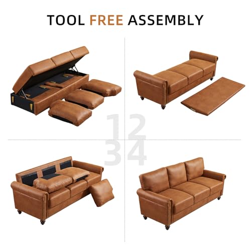 80" Sofa with Storage, Rolled Arm, Nailhead Trim B20115