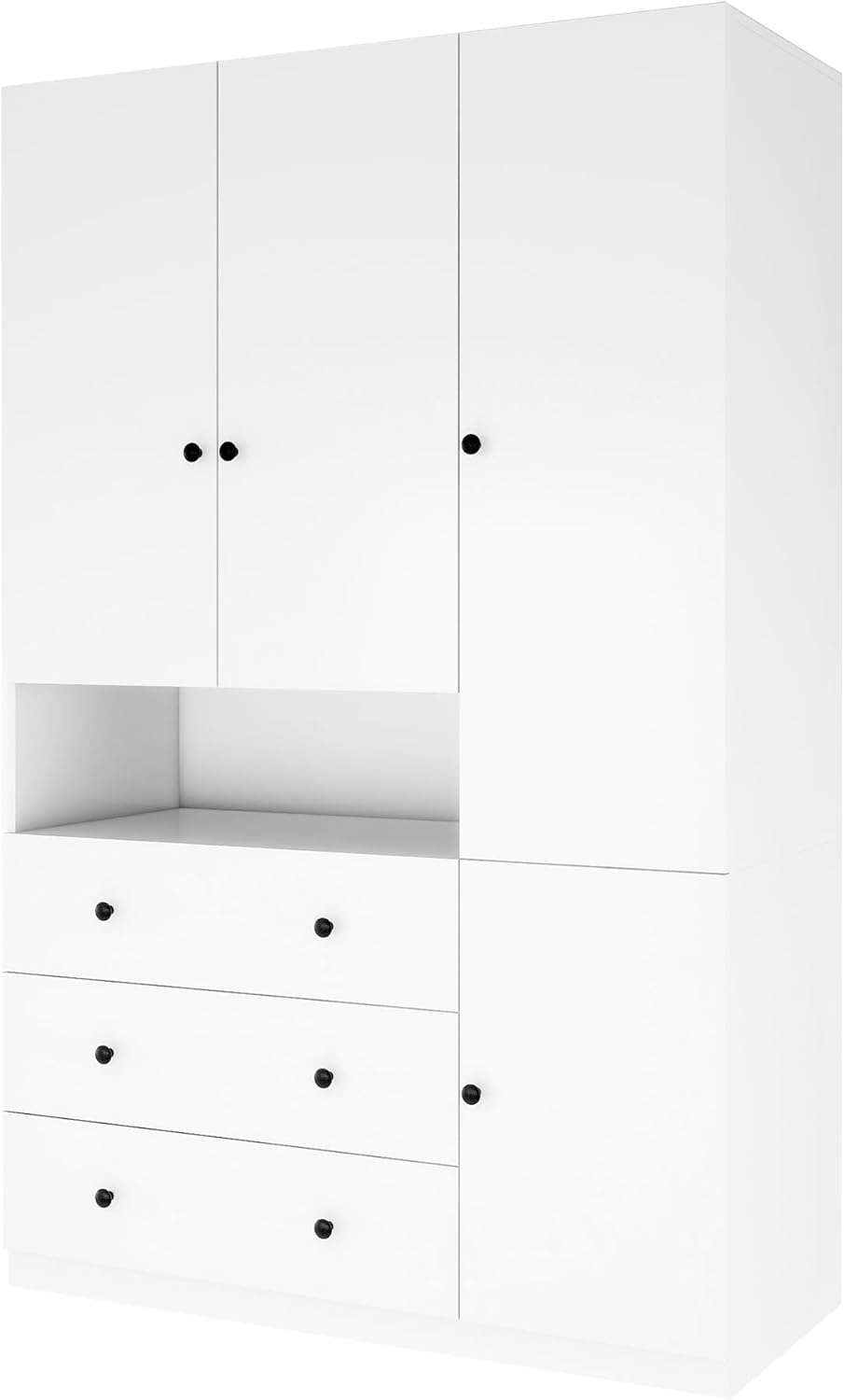 White 3-Door Armoire Wardrobe with 3 Drawers and Hanging Rod T933