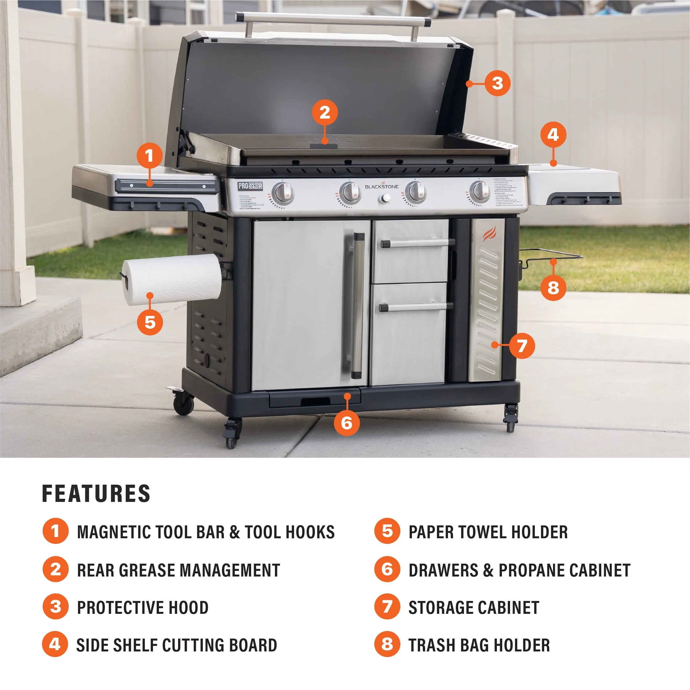 4-Burner 36 Propane Griddle with Stainless Steel Cabinet and Hood Z491