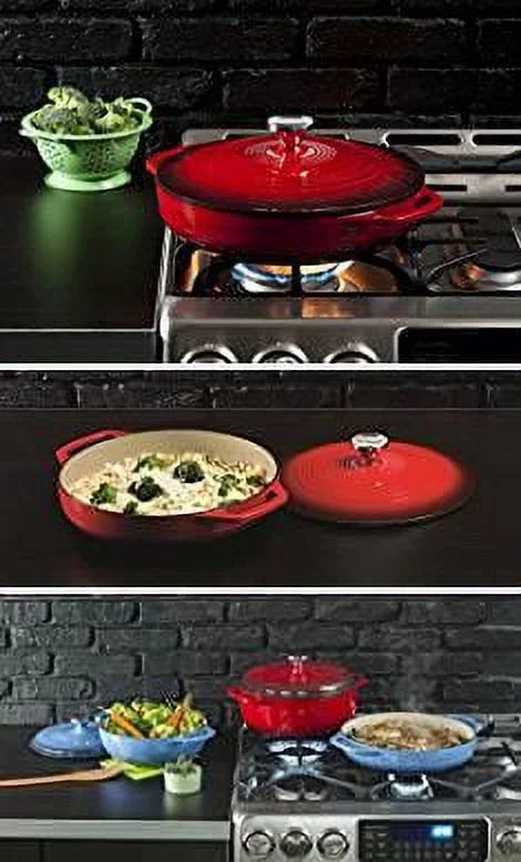 Red Enameled Cast Iron Covered Casserole W694908