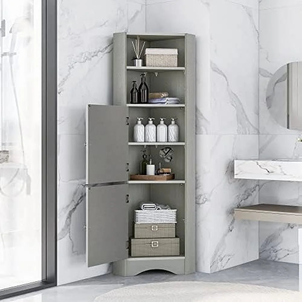 Gray Corner Cabinet with Doors and 2 Adjustable Shelves N877363