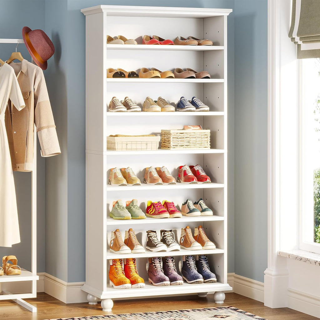 White 9-Tier 30 Pairs Shoe Storage Cabinet with Solid Wood Legs M80643