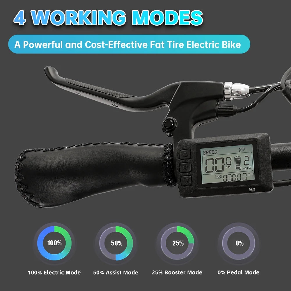 Foldable 20" 500W 36V Electric Bicycle Fat Tire Removable Battery 7 Speed J8529