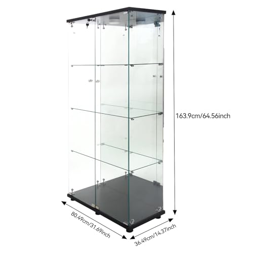 Black 4 Shelves Glass Display Cabinet with Light and Lock Z8177