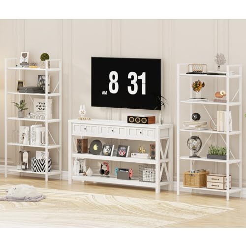 Industrial Console Table with Shelf and 3 Drawers, Walnut Brown M804098